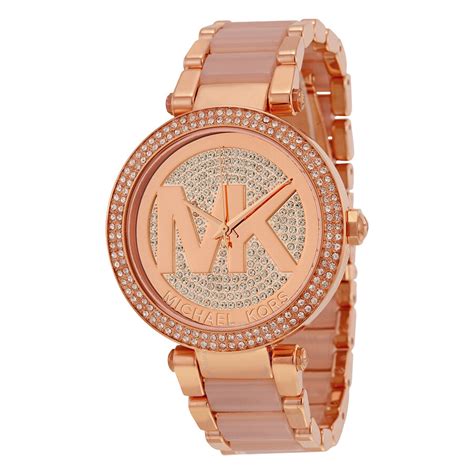 michael kors oversized pavé logo rose gold-tone watch|Michael Kors parker rose gold.